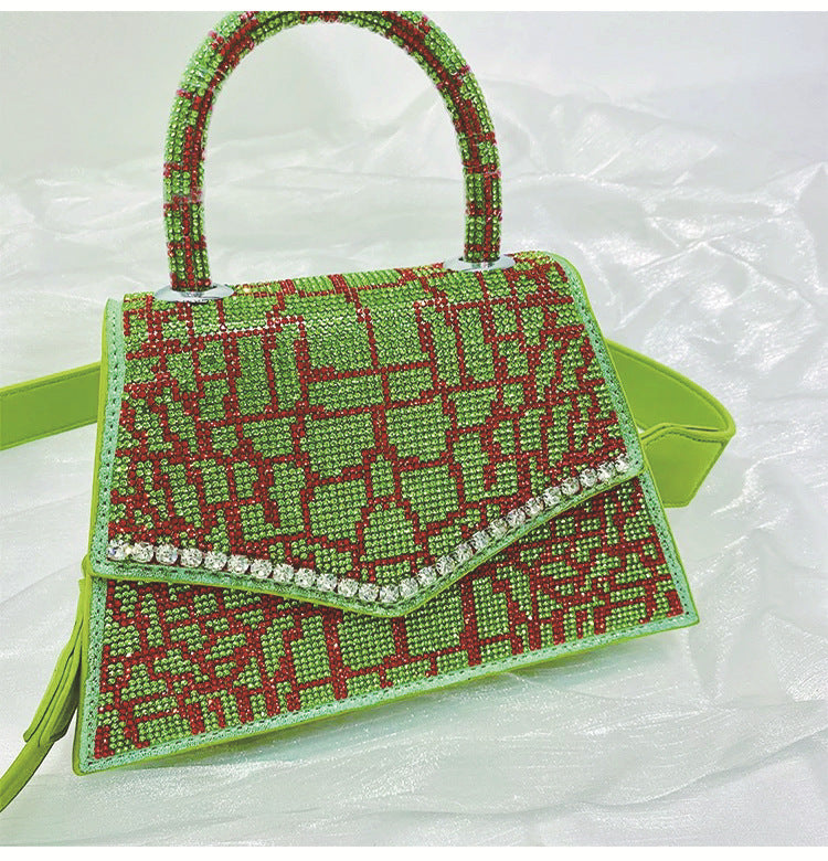 Colorful Rhinestone Bag New Portable Small Square Bag Crocodile Pattern Messenger Diamond Bag