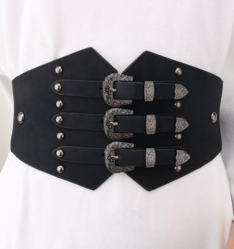 Fashion Outerwear Girdle Women Matching Skirt Shirt Decoration Ladies Versatile Wide Belt Elastic Corset Black