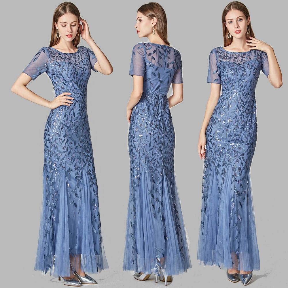 Slim Fit Mesh Sequin Fishtail Evening Dress for Women