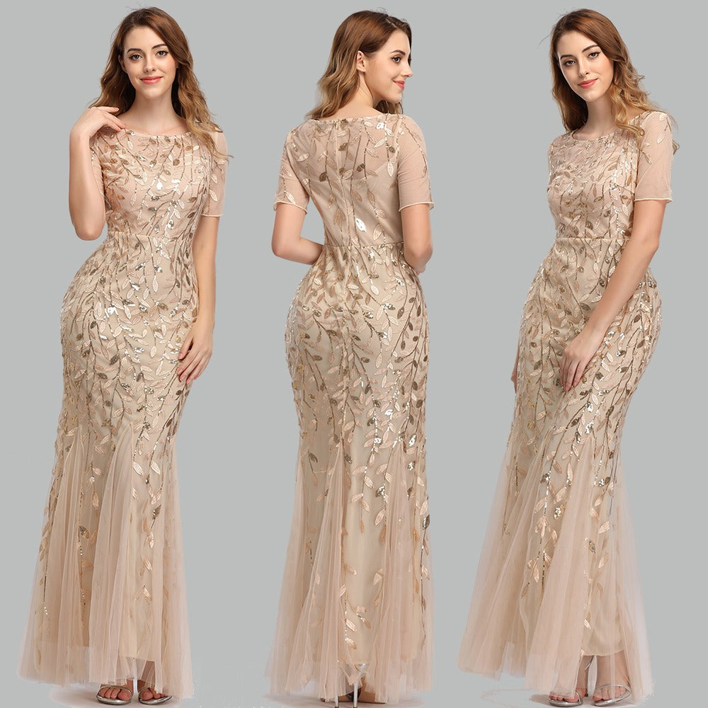 Slim Fit Mesh Sequin Fishtail Evening Dress for Women