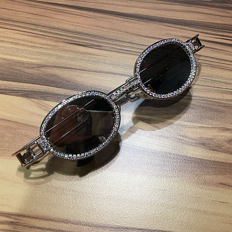 Pretection Retro Round Sunglasses Women Vintage Steampunk Sun glasses For Men Clear lens Rhinestone sunglasses Oculos