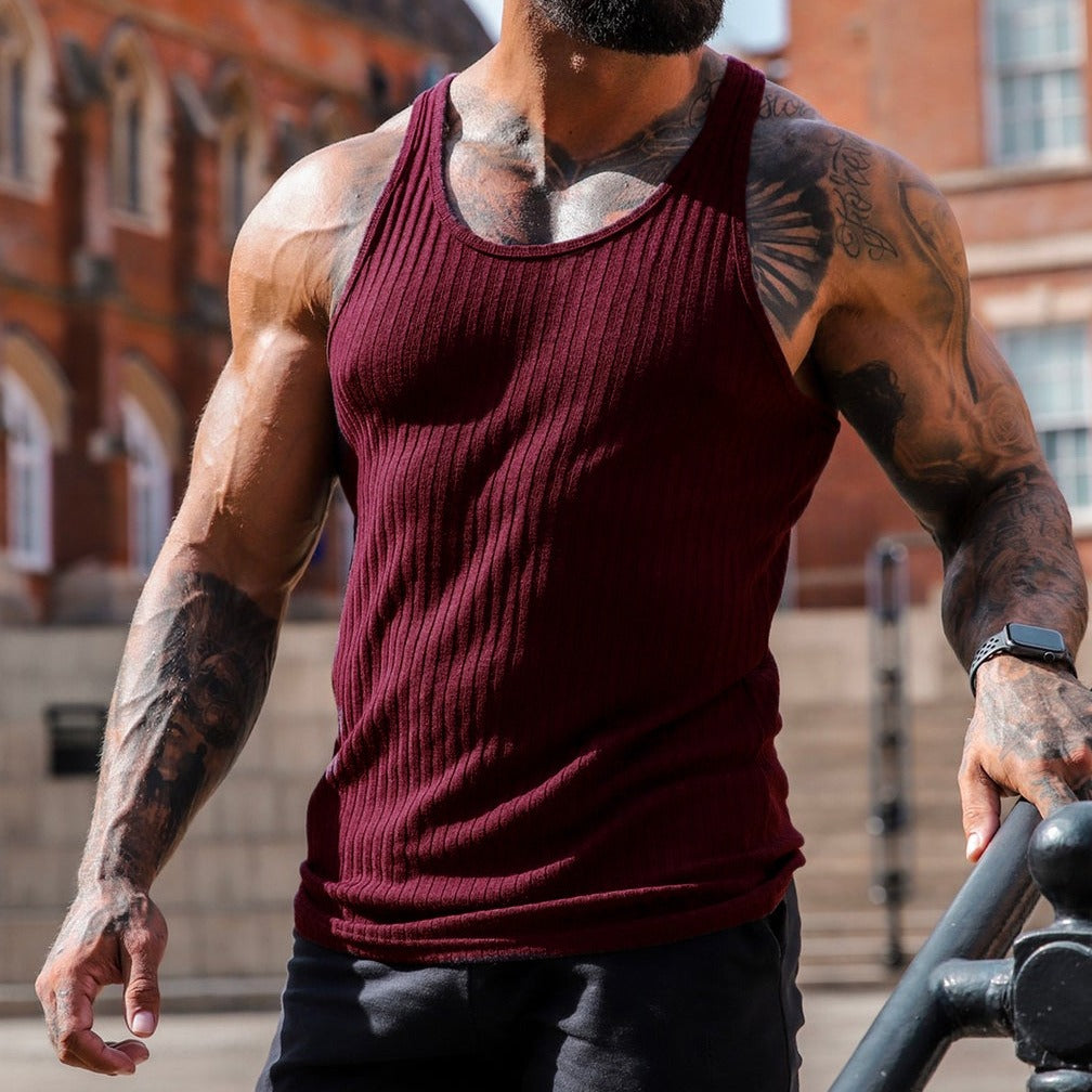 Summer Knitted Vertical Stripe Fitness Sports Leisure Slim Fit Mens Tank Top Mens Racerback Tank Top