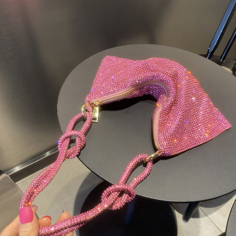 New Rhinestone Underarm Bag Inlaid With Diamonds Full Diamond Handbag Pink Bag Hand Carry Small Bag Women's Bag