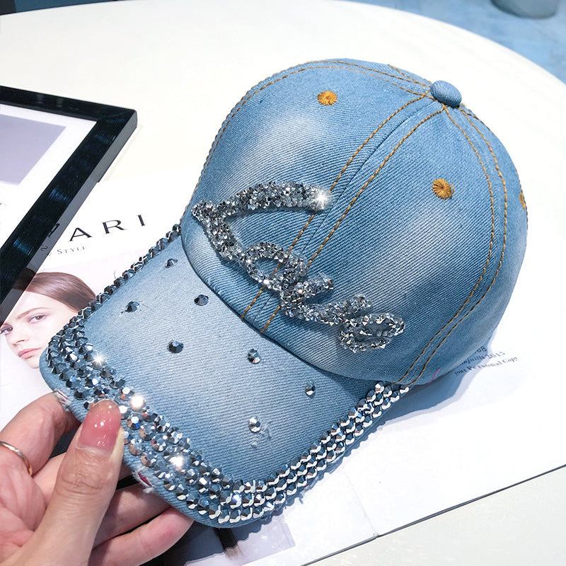 Cowboy Baseball Hat Female Ins Tide Ladies Fashion Sunscreen Rhinestone Peaked Cap Summer Sun Hat