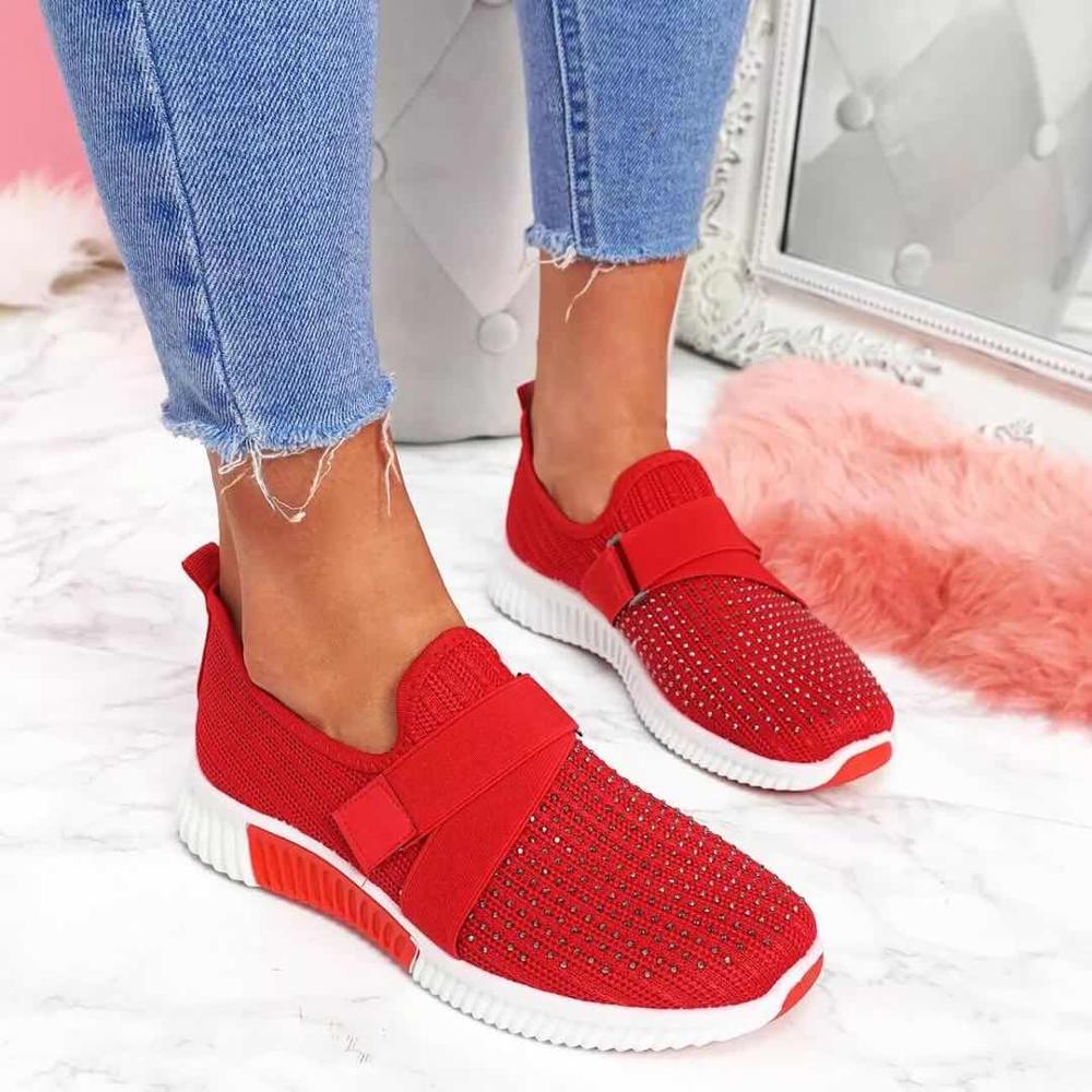 Women Sneakers New Bling Rhinestone Ladies Shoes Slip On Comfortable Sole Running Walking Shoes Female Flat Sports Shoes