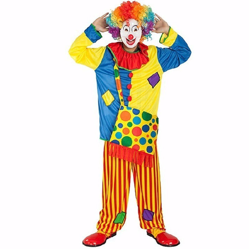 Halloween Cosplay Costume Circus Performance Clown Costume Adult buffoon Masquerade Carnival Family Party Dress Top+Pants+Bag