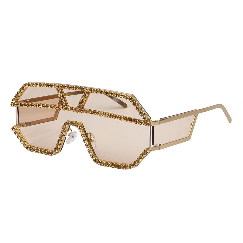 Fashion Rhinestone Oversized One Lens Rhinestone Sunglasses Men Women Crystal Geometric Patterns Sun Glasses UV400