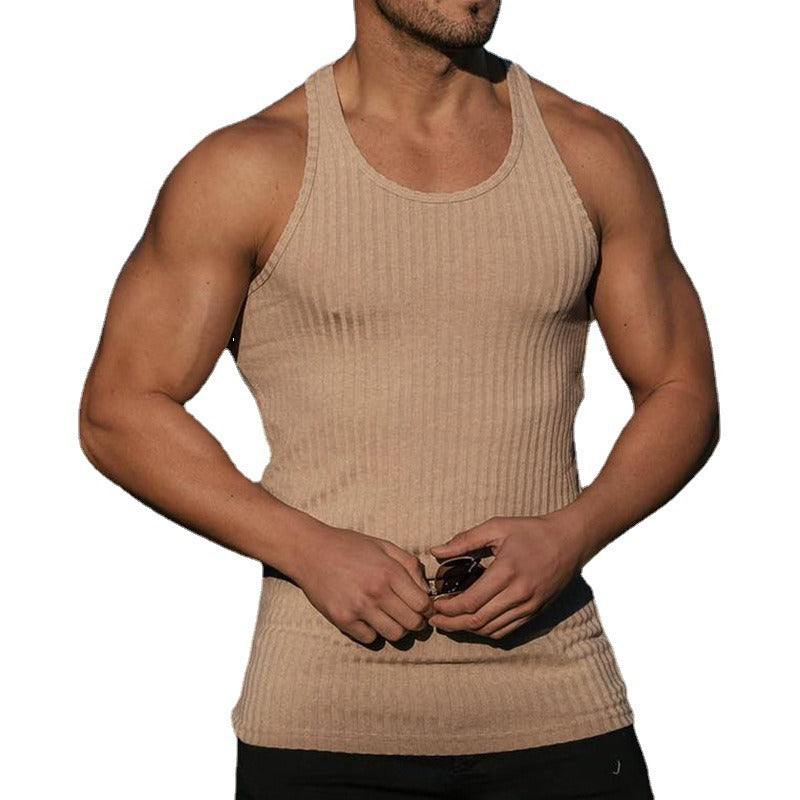 Summer Knitted Vertical Stripe Fitness Sports Leisure Slim Fit Mens Tank Top Mens Racerback Tank Top