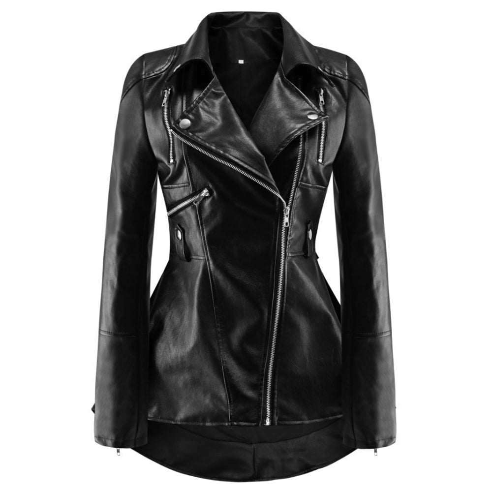 Women's PU Leather Long-sleeved Jacket Swallowtail Wind Ruffled Leather Clothing