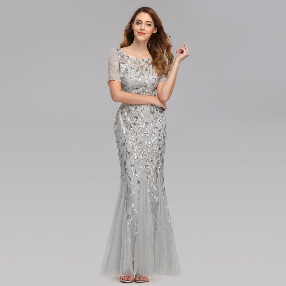 Slim Fit Mesh Sequin Fishtail Evening Dress for Women