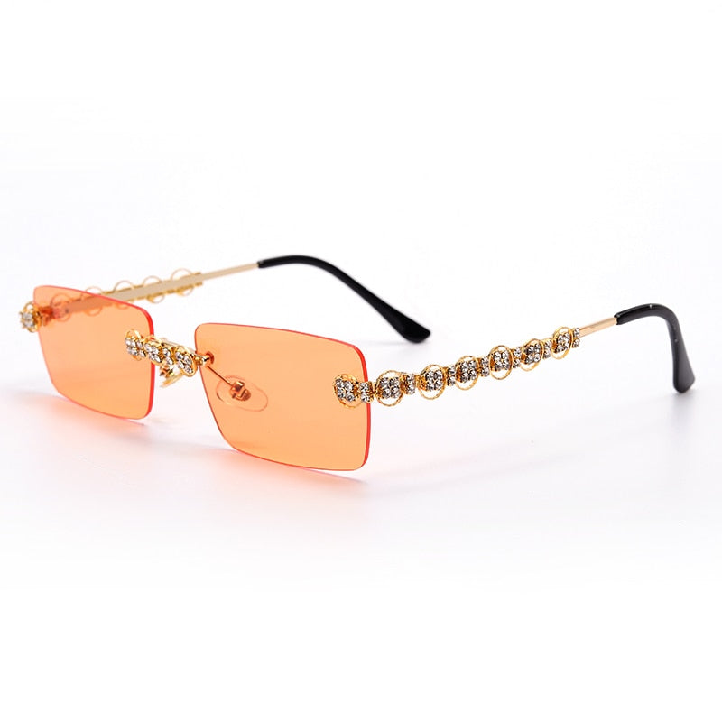 Rimless Diamond Sunglasses Women Rectangle Steampunk Sun Glasses Crystal Vintage Rhinestone Glasses Eyewear UV400 Oculos