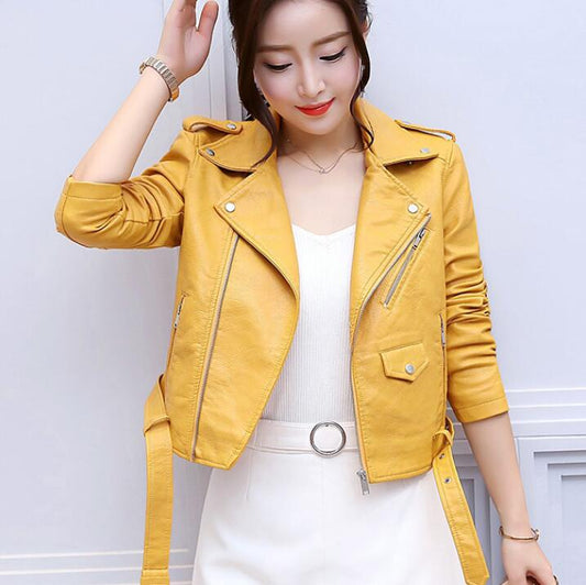 Faux Soft Leather Jacket Women Fashion Zipper Motorcycle PU Leather Jacket Ladies Basic Street Coat