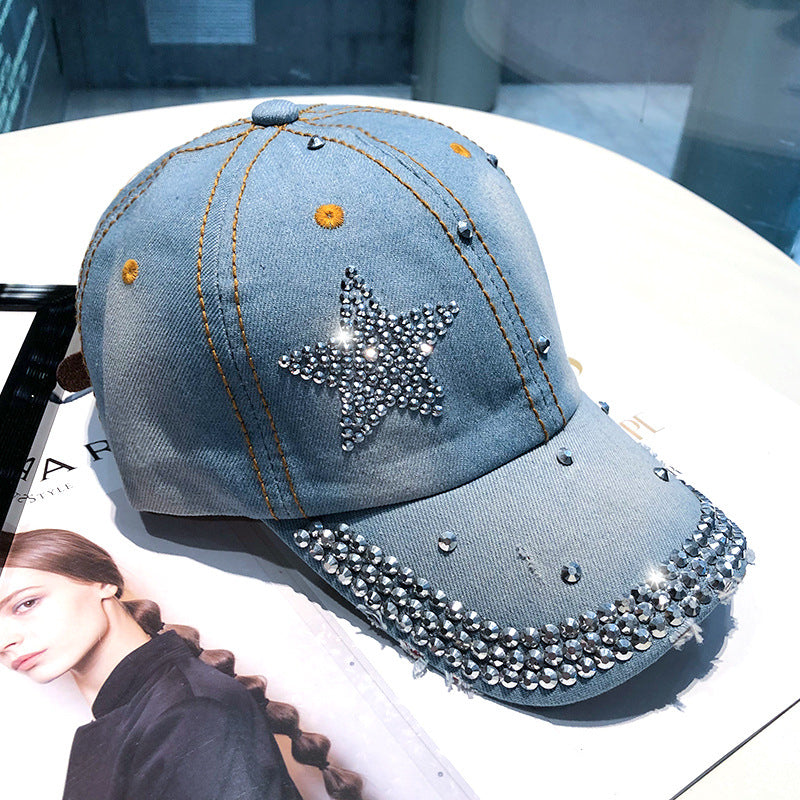 Cowboy Baseball Hat Female Ins Tide Ladies Fashion Sunscreen Rhinestone Peaked Cap Summer Sun Hat