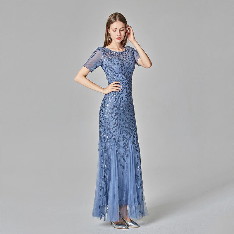 Slim Fit Mesh Sequin Fishtail Evening Dress for Women