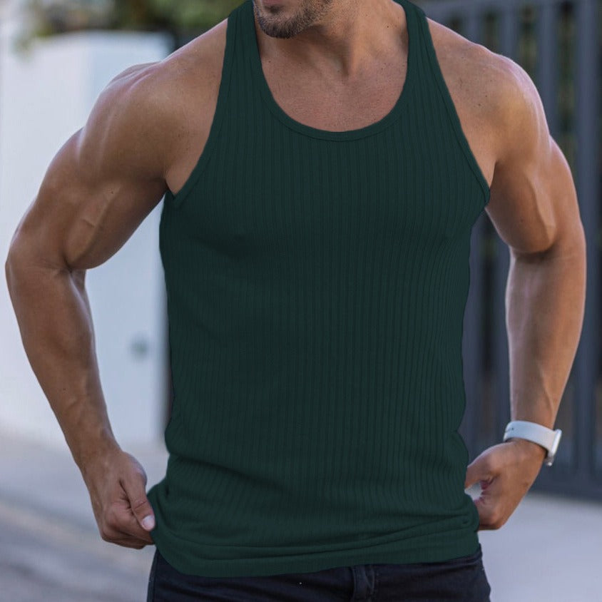 Summer Knitted Vertical Stripe Fitness Sports Leisure Slim Fit Mens Tank Top Mens Racerback Tank Top