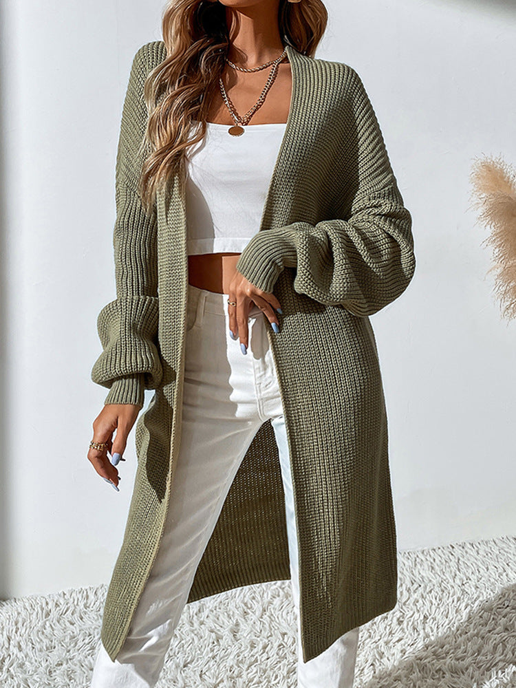 Women's Autumn and Winter Sweater Cardigan Solid Color Long Sleeve Knit Sweater Loose Casual Jacket