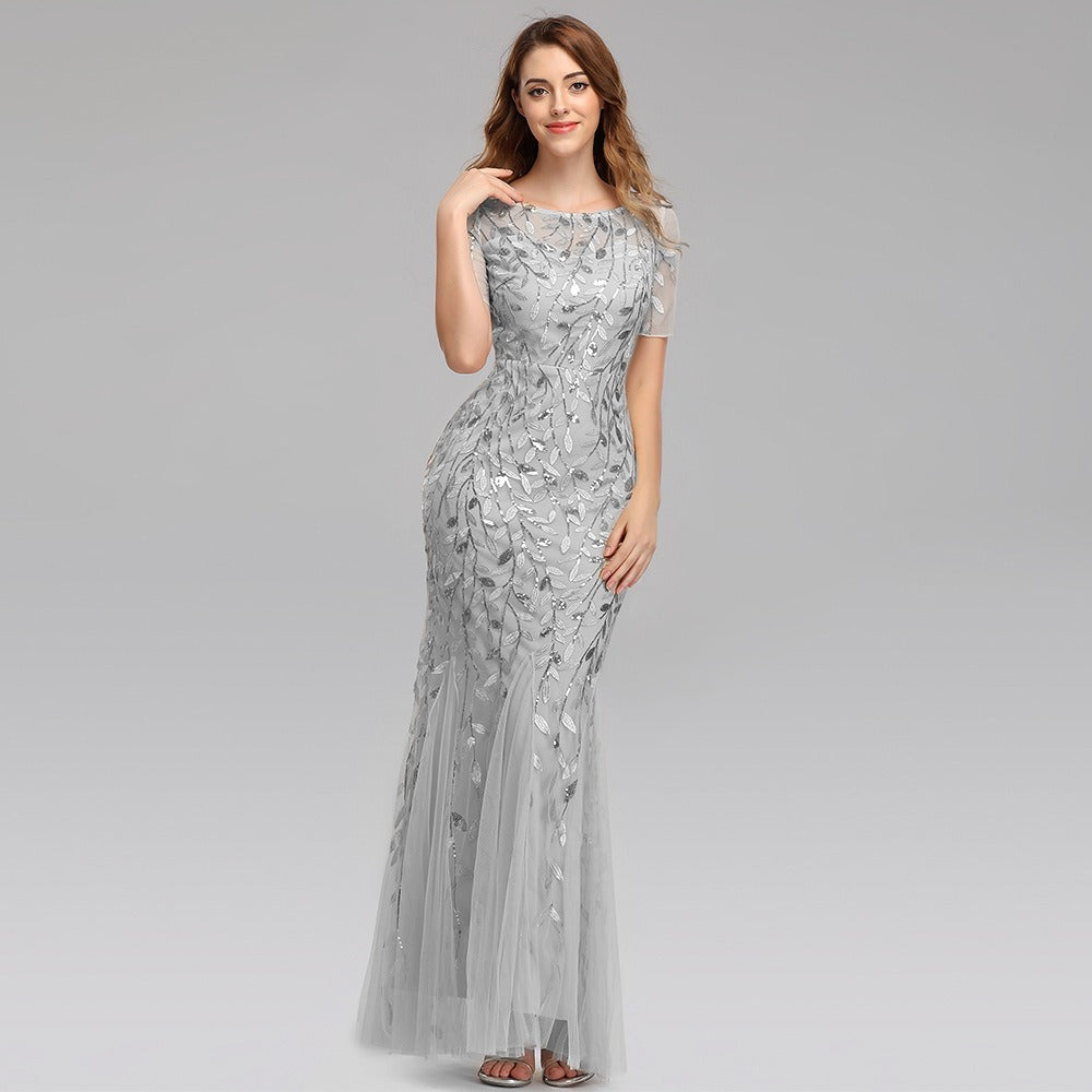 Slim Fit Mesh Sequin Fishtail Evening Dress for Women