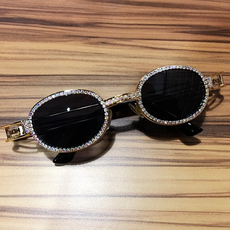 Pretection Retro Round Sunglasses Women Vintage Steampunk Sun glasses For Men Clear lens Rhinestone sunglasses Oculos