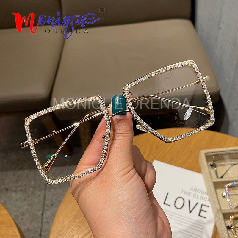 Women Sunglasses Vintage clear lens glasses ladies luxury rhinestone eyeglasses men optical Shades