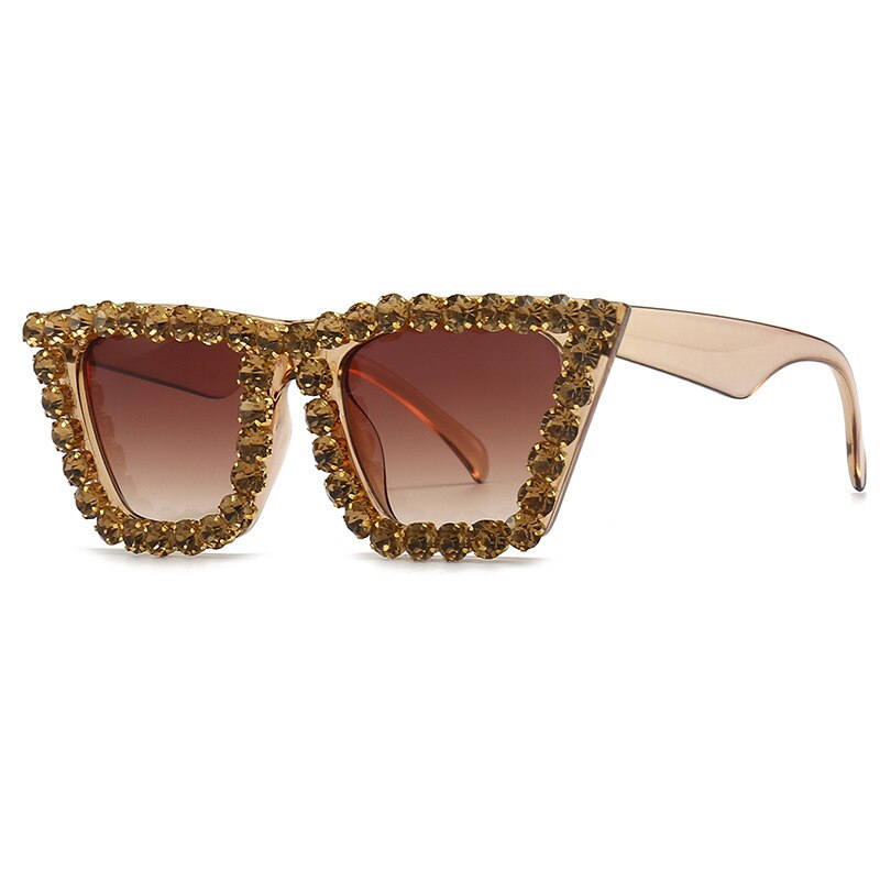 Brand Design Handmade Rhinestone Cat Eye Sunglasses Fashion Glasses Women Red with Blue Round Vintage Sunglasses Beach Party