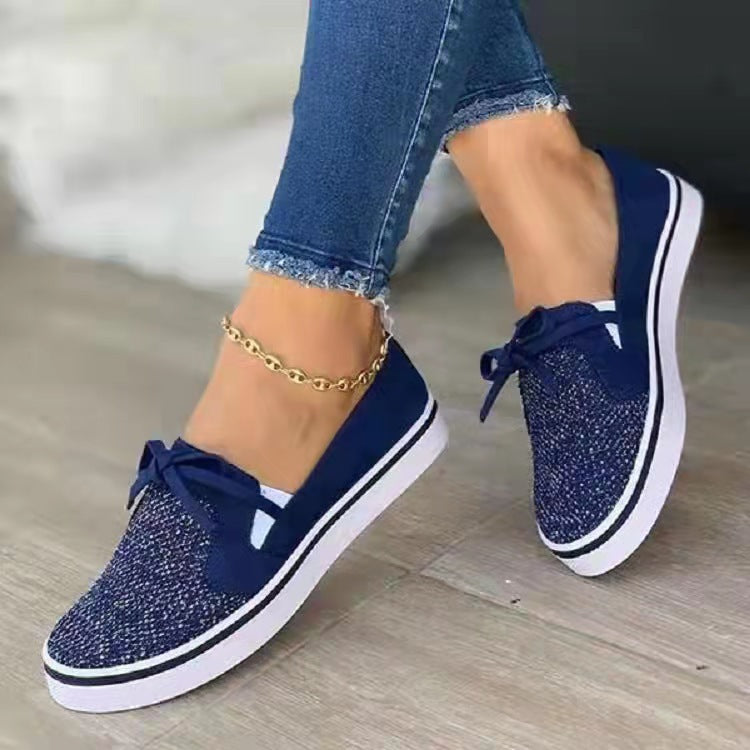 Casual Flying Woven Women's Shoes New Rhinestone Women's Shoes Flat Bow Slip-On Shoes