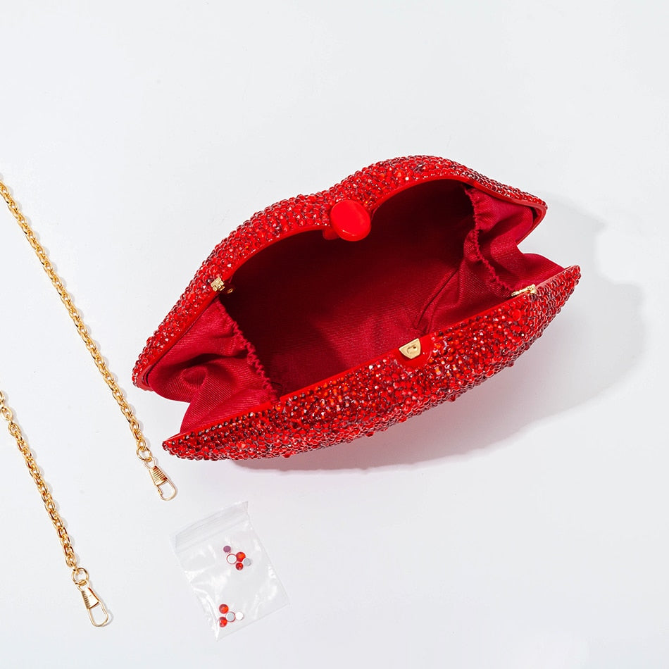 Mouth Shaped Rhinestone Evening Clutch Bags Wedding Women Novelty Crystal Dinner Dress Purses designer Ladies Chain Handbag