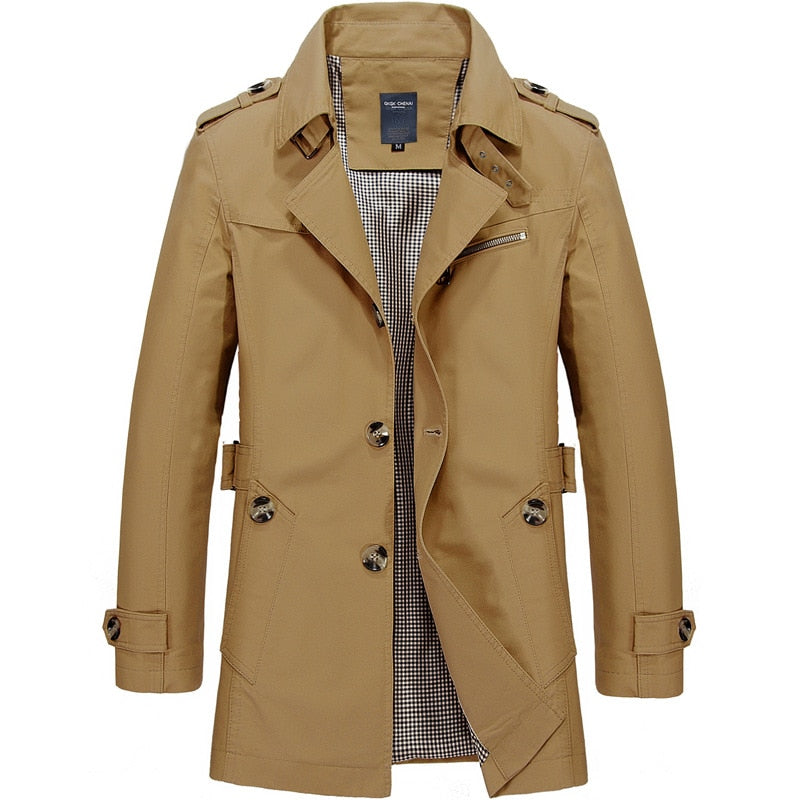 Men's Long Trench Coat - Casual Fit Fashion Outerwear