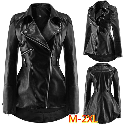 Women's PU Leather Long-sleeved Jacket Swallowtail Wind Ruffled Leather Clothing