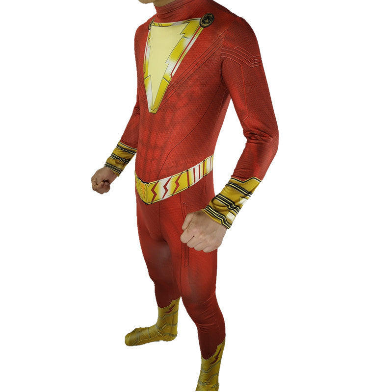 Golden Thunder Shazam Bodysuit Halloween Costume COS Fantastic Captain Billy Batson Battlesuit