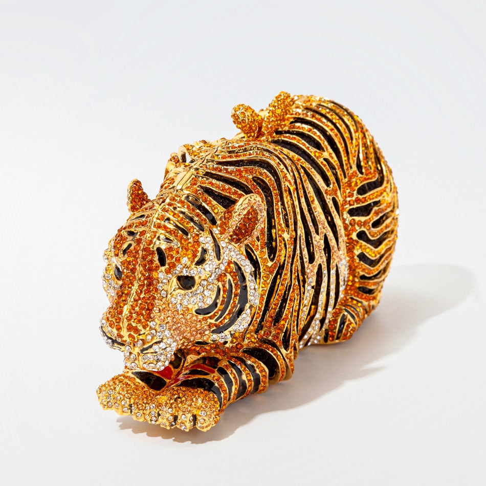 Luxury Designer Tiger Crystal Evening Clutch Bags