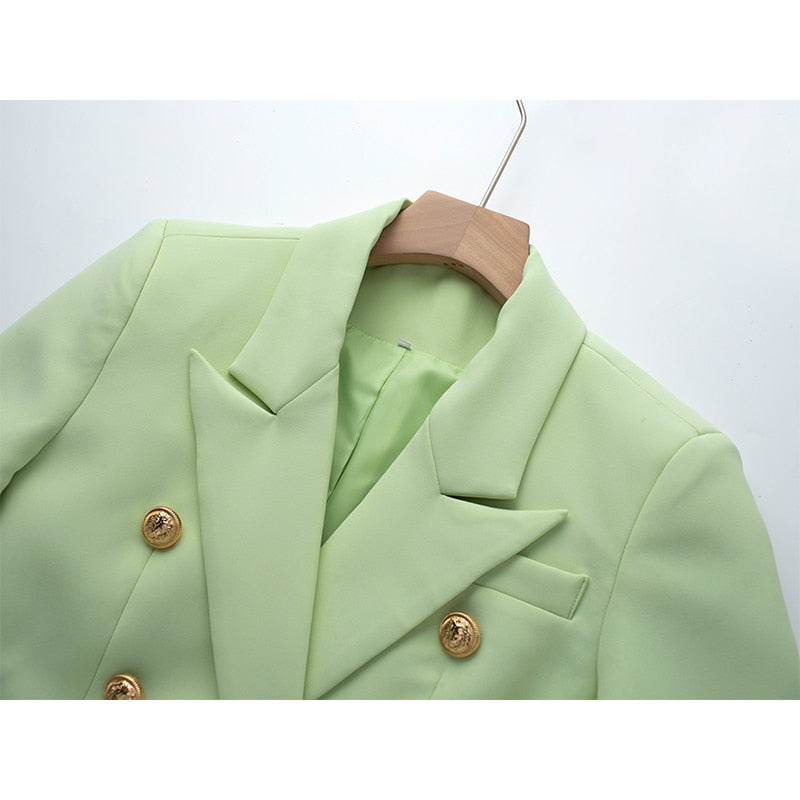 New Candy Color Mint Women Jacket Quality Double Breasted Bodycon Fall Lady Blazer