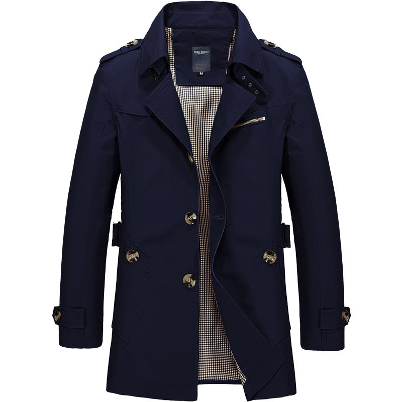 Men's Long Trench Coat - Casual Fit Fashion Outerwear