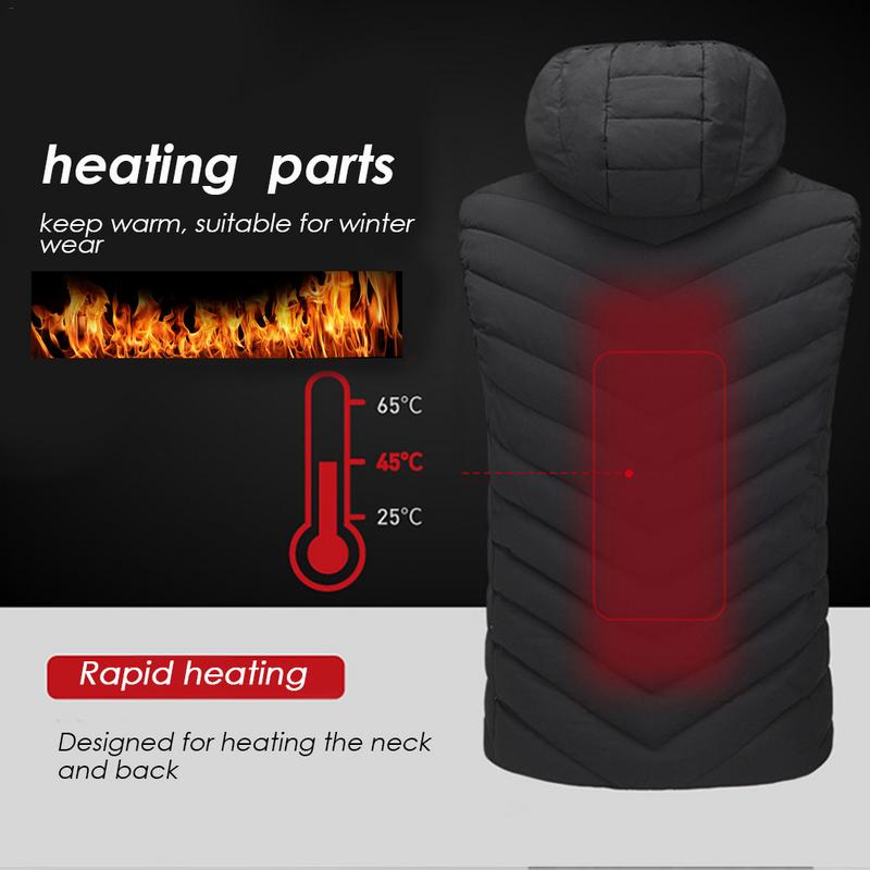 Men Outdoor USB Infrared Heating Vest Hooded Jacket Winter Electric Thermal Waistcoat For Sports Hiking Vest Clothing