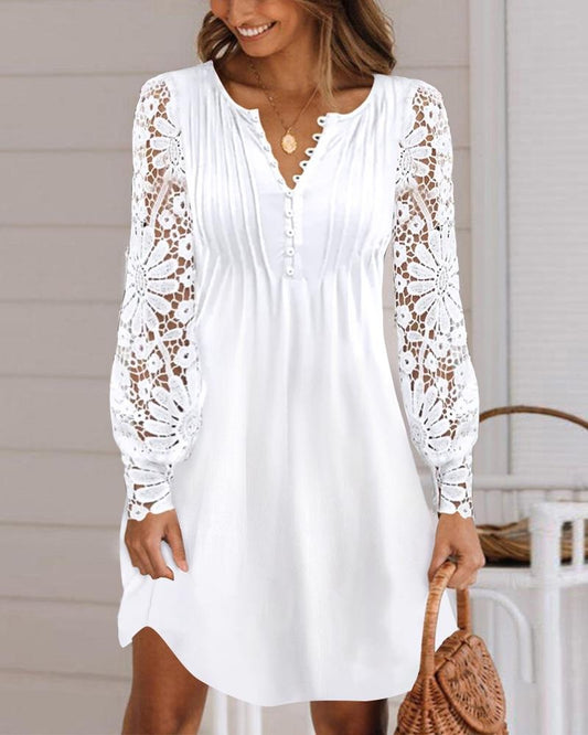 Women's New Fashion European and American Lace Long Sleeve Dress