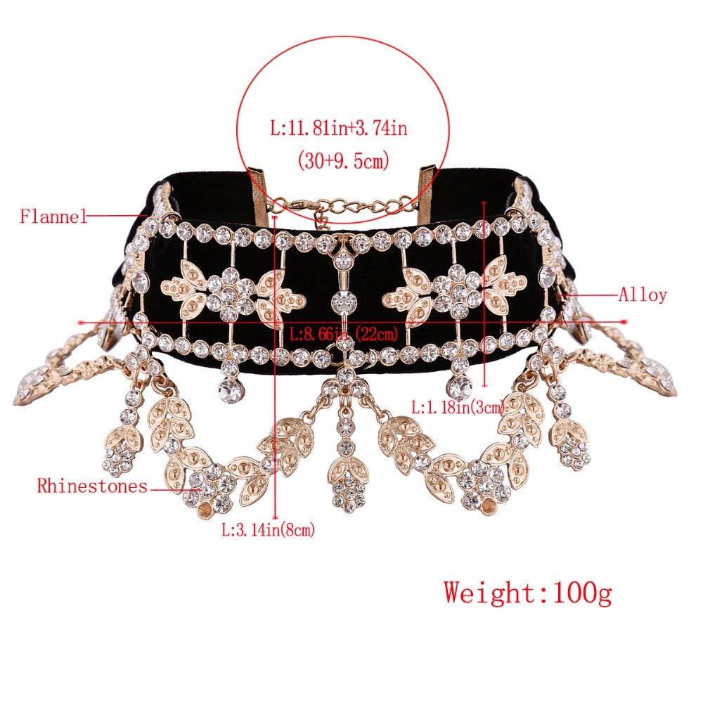 Crystal Rhinestone Choker Necklace Velvet Statement Necklace