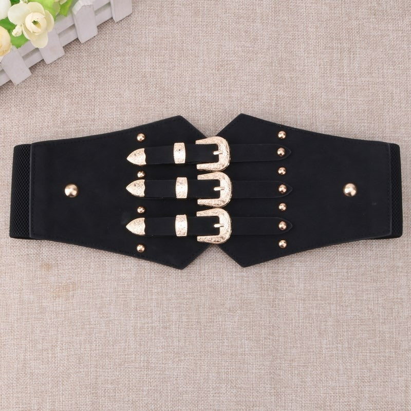 Fashion Outerwear Girdle Women Matching Skirt Shirt Decoration Ladies Versatile Wide Belt Elastic Corset Black