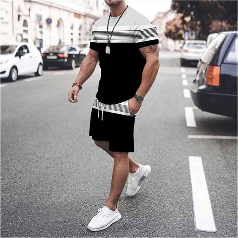 Summer Men's Short Sleeved Sports And Leisure Pieced Round Neck Fitness Set Men's Top