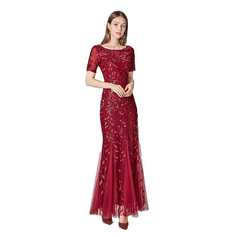 Slim Fit Mesh Sequin Fishtail Evening Dress for Women