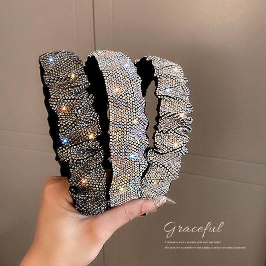 Baroque French Retro Rhinestone Full Diamond Hair Band Exaggerate Pressed Hair Fold Head Band Korean Creative Light Luxury Hair Accessories Female