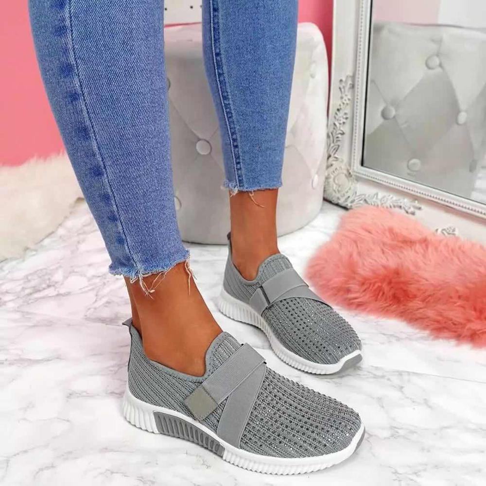 Women Sneakers New Bling Rhinestone Ladies Shoes Slip On Comfortable Sole Running Walking Shoes Female Flat Sports Shoes