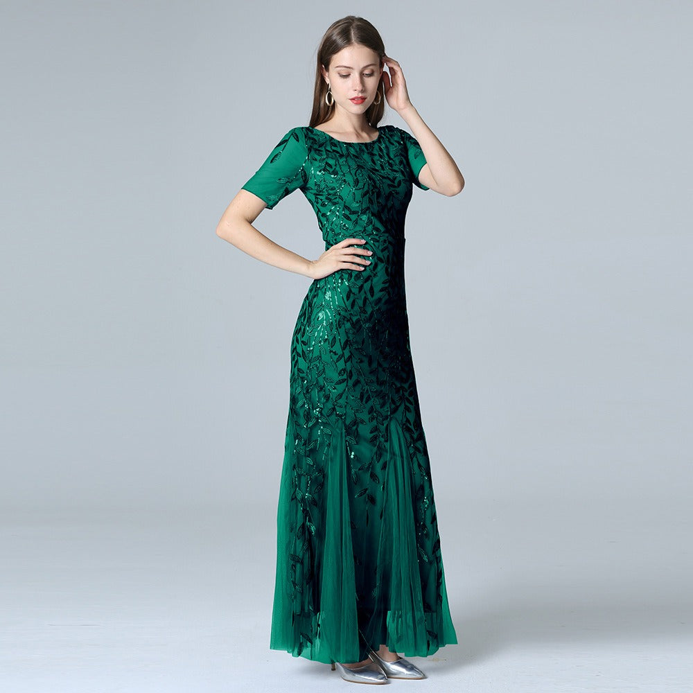 Slim Fit Mesh Sequin Fishtail Evening Dress for Women