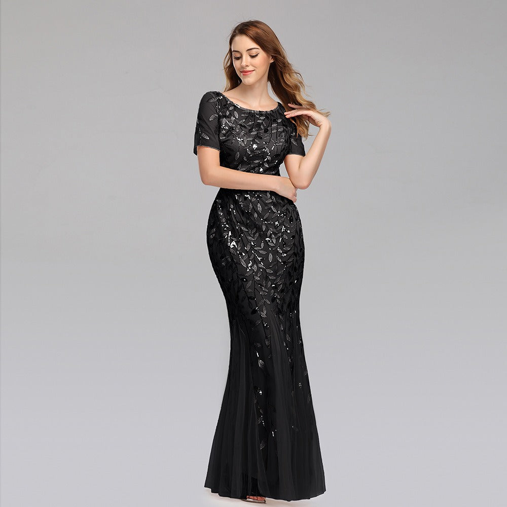 Slim Fit Mesh Sequin Fishtail Evening Dress for Women