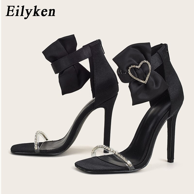 Summer New Design Buckle Crystal Sandals PVC Rhinestone Women Fashion Ankle Zipper Thin High Heels Shoes