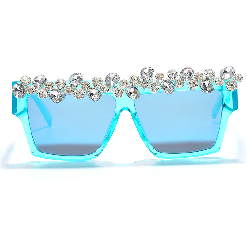 New Quality Fashion Large Frame Square Grape Diamond Sunglasses Luxury Rhinestone Set Zirconium Graphite Mirror Glasses