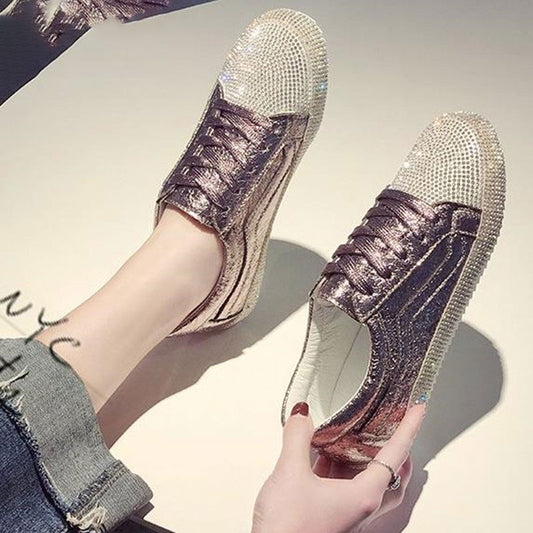 Sneakers Women Flats Golden Silver Shoes Rhinestone Bling Casual Shoes Korean Luxury Creepers Superstar Shoes Streetwear