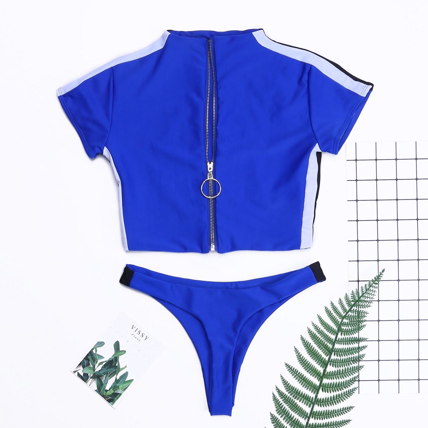 Summer Sexy Women Two-Piece Swimsuit Beachwear Swimwear Female Short Sleeve Zip Up Bikini Sets Bathing Suits Swimwears Costume