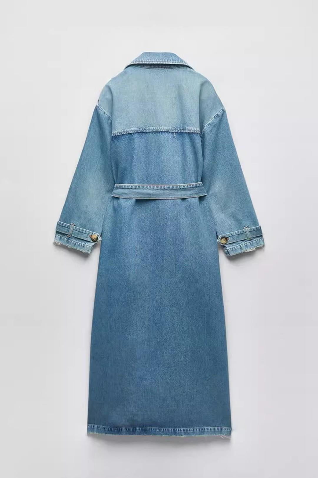 New Style With Belt Loose Mid-length Double-breasted Denim Trench Coat