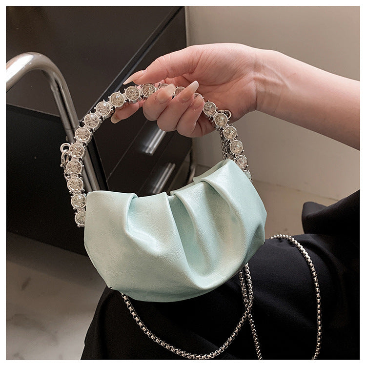 Round Diamond Evening Clutch Bags Women Designer Chic Mini Metal Handle Rhinestone Purses And Handbags For Wedding Party