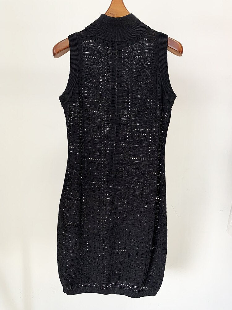 Newest 2023 Fashion Designer Perspective Hollow Out Geometrical Monogram Sleeveless Knitted Dress