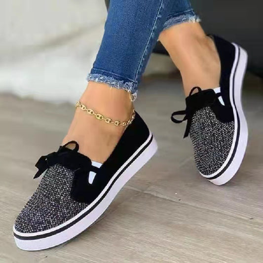 Casual Flying Woven Women's Shoes New Rhinestone Women's Shoes Flat Bow Slip-On Shoes